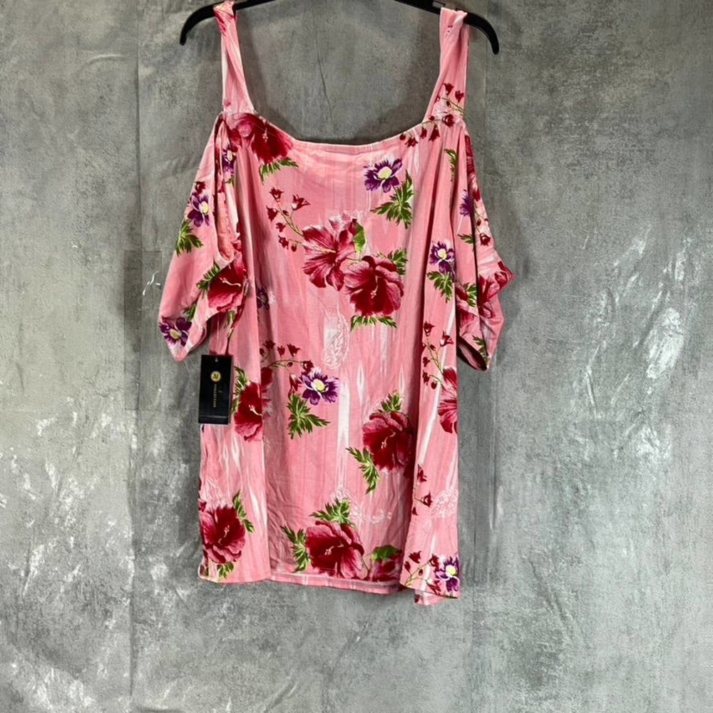 JM Collection Women's Cherry Floral Combo Square-Neck Drapey Cold-Shoulder Top - Picture 2 of 11